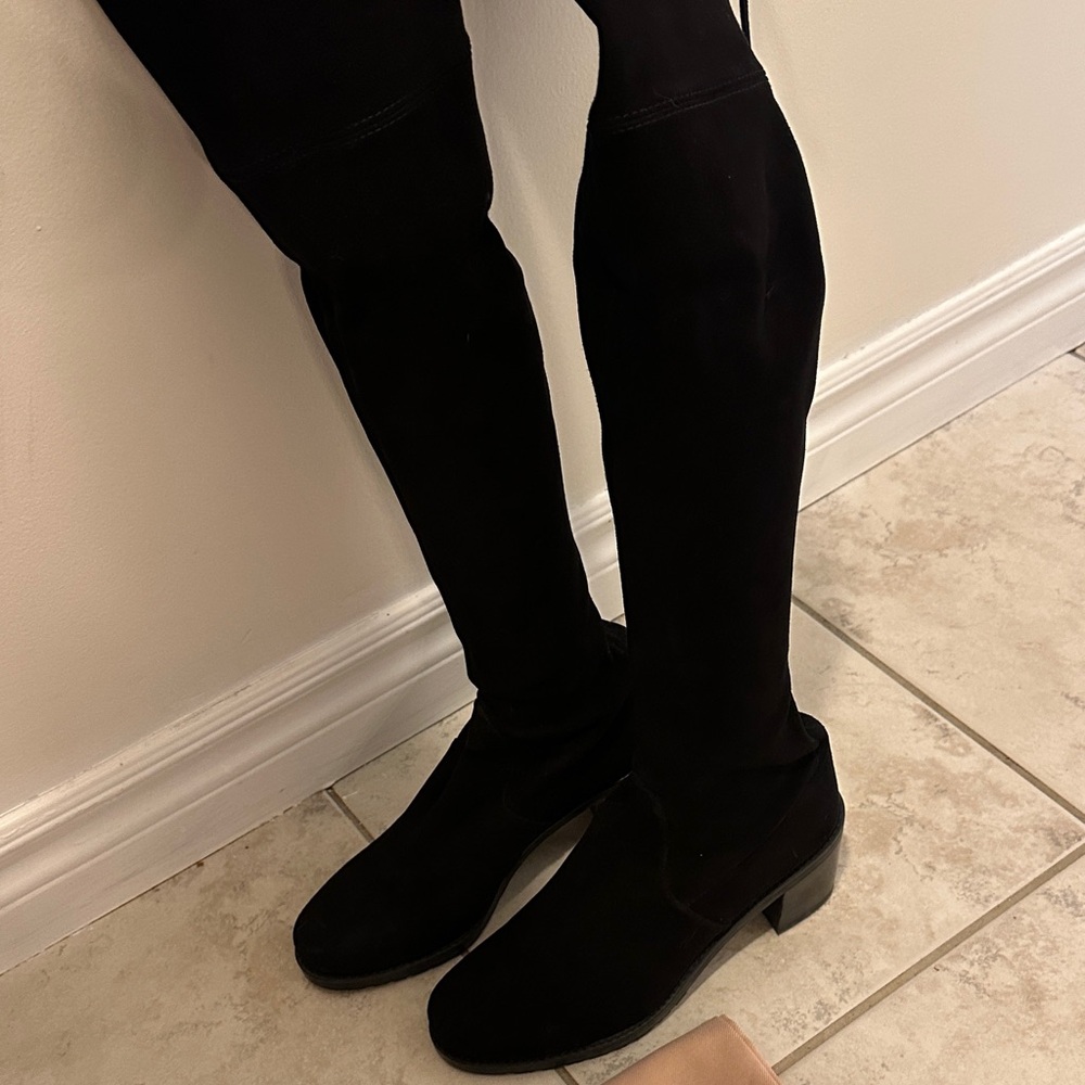 Stuart Weitzman Black Suede Tall Over the Knee Midland Boots